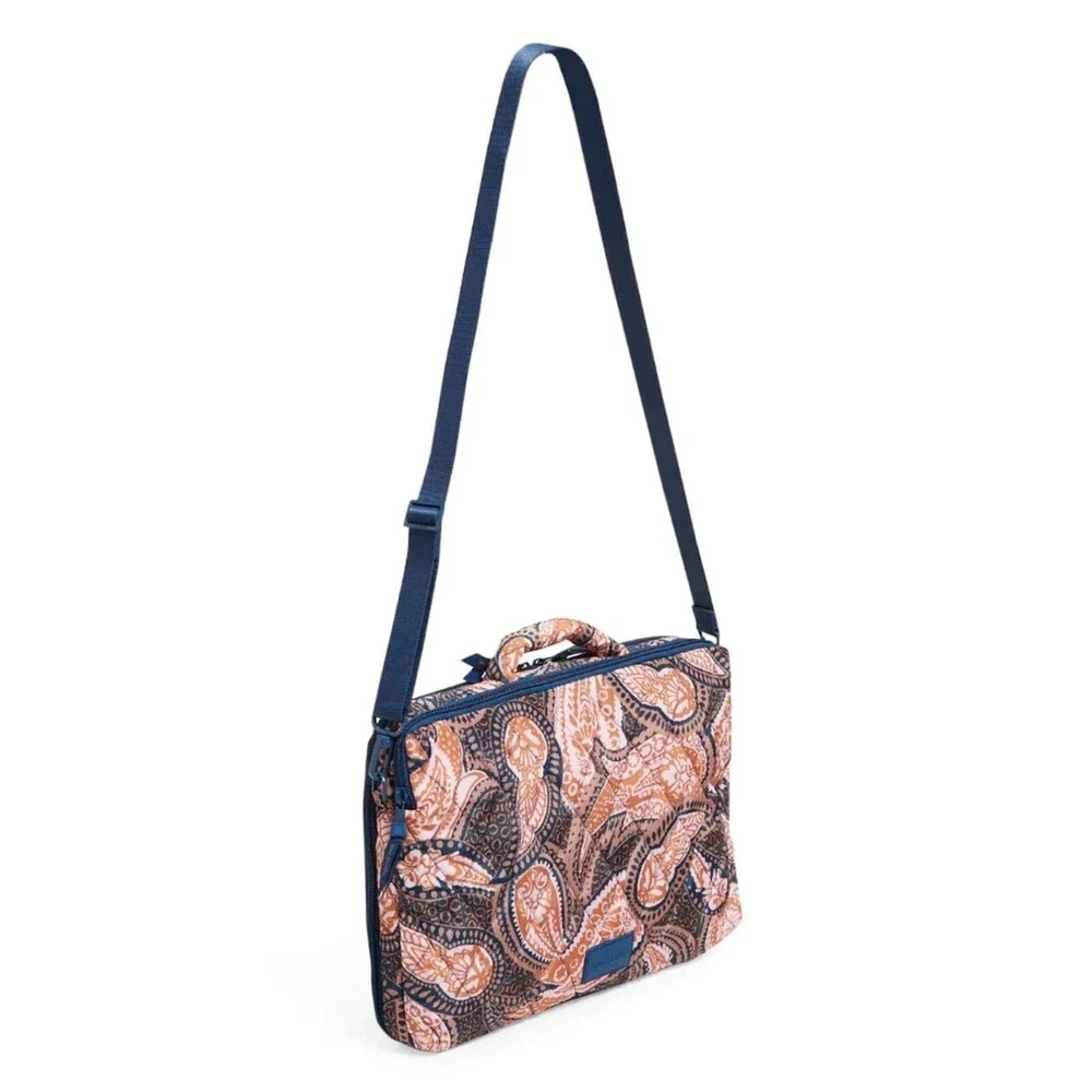 Vera Bradley Ultralight Laptop Crossbody Fern Paisley Pink/Tan Bag New $119